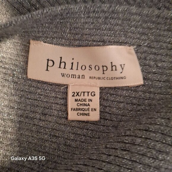 Philosophy Republic Shimmery Metallic Clothing Women's 2X Gray Batwing Sweater - Picture 4 of 7